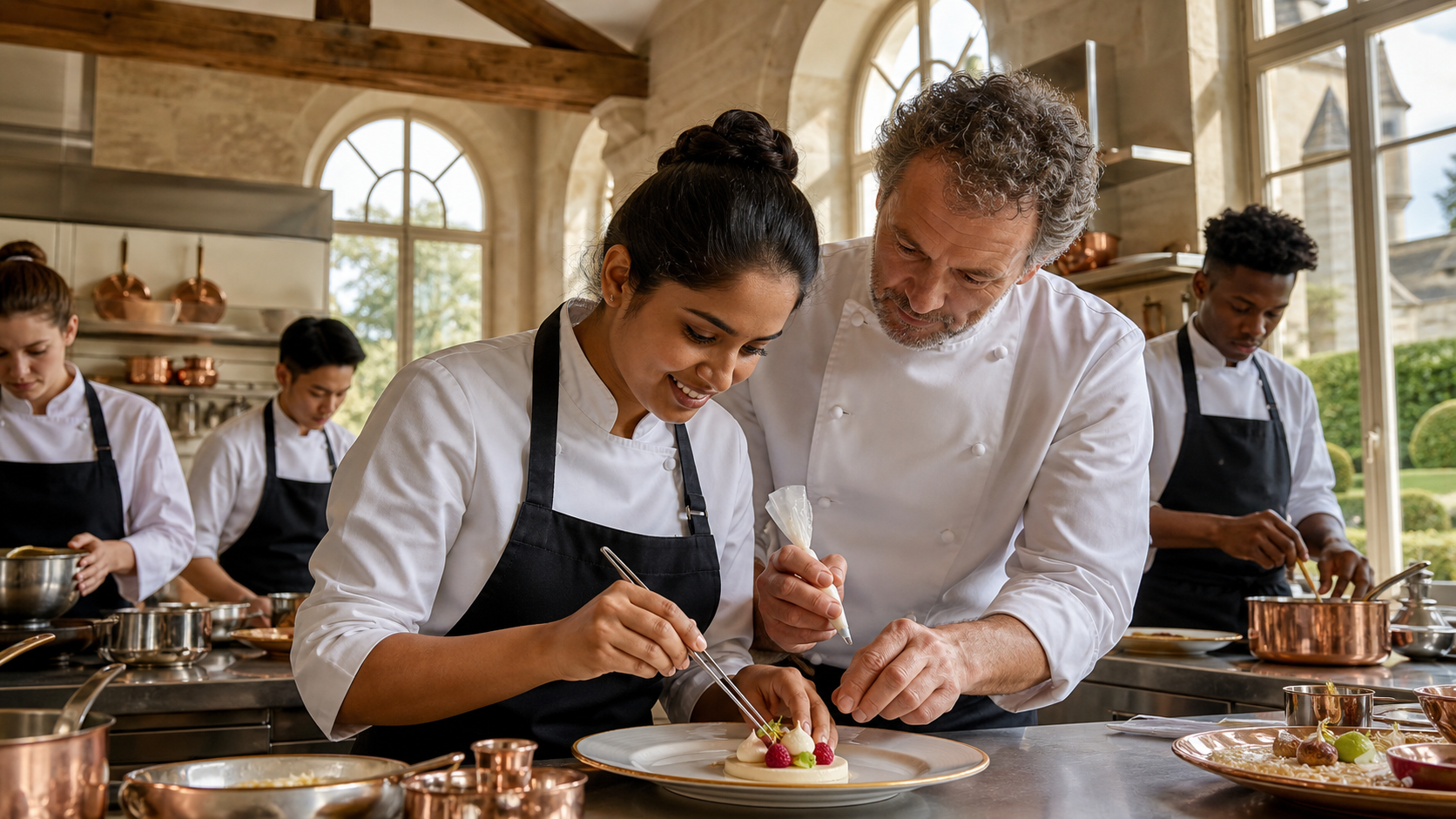 Indian candidate learning hospitality craft in France